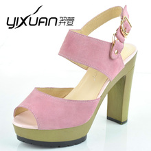羿萱2012夏新款女鞋子欧美防水台高跟鱼嘴鞋真皮粗跟罗马凉鞋清仓