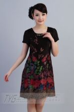 2012新款夏装 100%桑蚕丝真丝香云纱正品 气质妈妈印花女士连衣裙