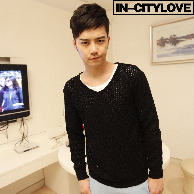 IN-CITYLOVE秋季新品 型男洞洞薄款套头毛衣 针织衫 男 高质量