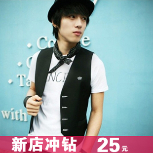  新款 男士马甲休闲韩版 春夏英伦风修身黑色马甲无袖背心潮男