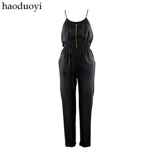  haoduoyi 春夏新 欧美风吊带哈伦收腰 亮面连体裤 HM2色6码全