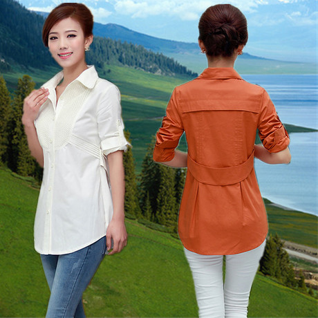 2014春夏季新款女装韩版大码棉质长袖衬衫30
