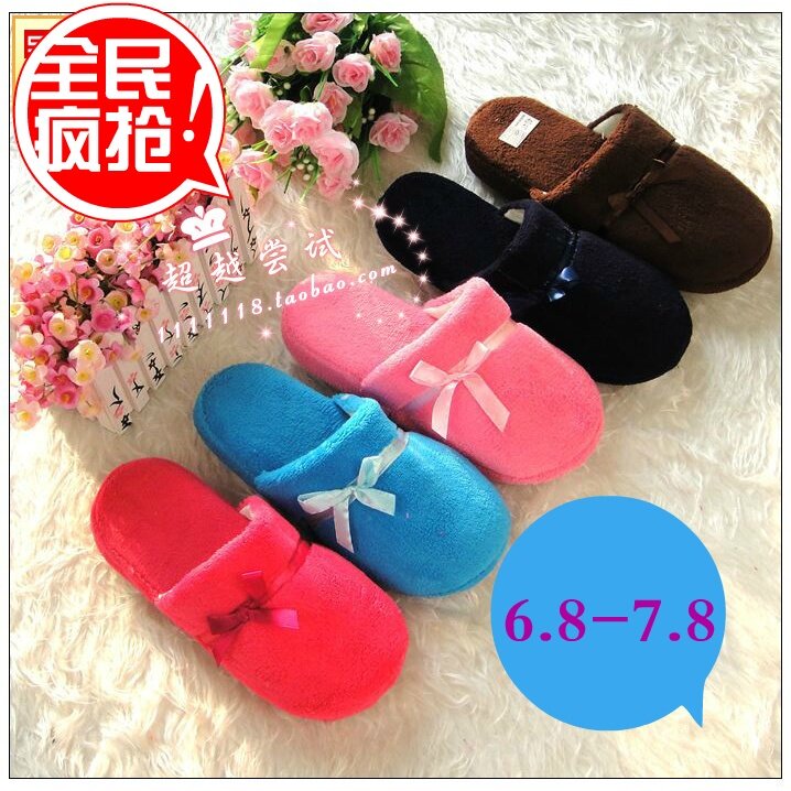 5皇冠秒杀 蝴蝶结/情侣棉拖鞋/家居拖鞋/地板拖鞋/保暖拖鞋 200g