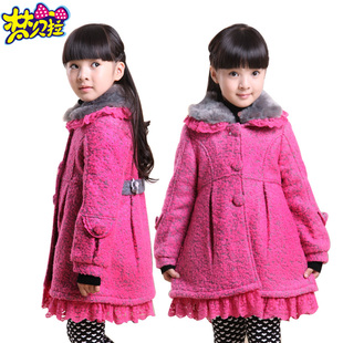  梵贝拉童装外套冬款女童毛呢大衣  加绒加厚羊毛毛领儿童大衣