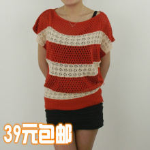 #拉手特价#抢购39包邮新款2012春夏韩版宽松空调蝙蝠镂空针织女衫