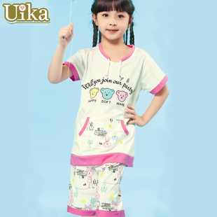  童装夏季清仓特价【UIKA】儿童睡衣女童 短袖中裤可爱儿童家居服