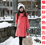 西瓜红 大衣 韩版 秋冬2010新款热卖棉衣棉服女装保暖毛呢外套