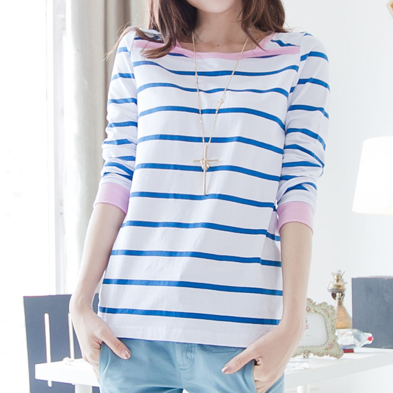 甜美女装条纹T学院风...