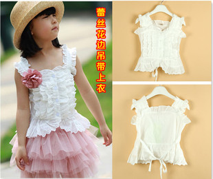  夏季新款韩版女童童装儿童吊带衫蕾丝花边无袖背心上衣TH001