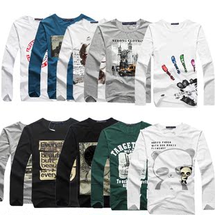  高弹力春款宽松大码 美特斯邦威休闲长袖T恤韩版潮男士打底衫