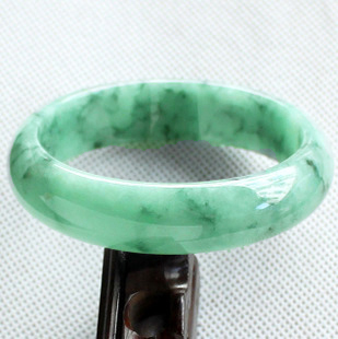  珍稀缘 老坑翡翠手镯A货 缅甸大号油清飘绿花青玉镯子 正品带证书