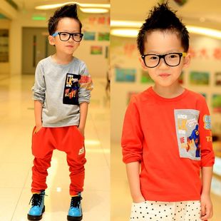  春装新款韩版儿童宝宝童装男童蝙蝠侠字母拼色长袖T恤Y1249