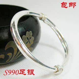  正品纯银手镯99千足银 女士款银镯子银饰品 时尚休闲送礼长辈包邮