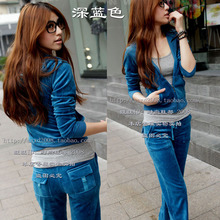 2012春秋 两件套女装天鹅绒净色运动休闲服 连帽卫衣修身套装 S26