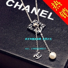 Última Chanel 2011 canales perfecto doble de lujo cuadrados letra C collar de perlas Perla
