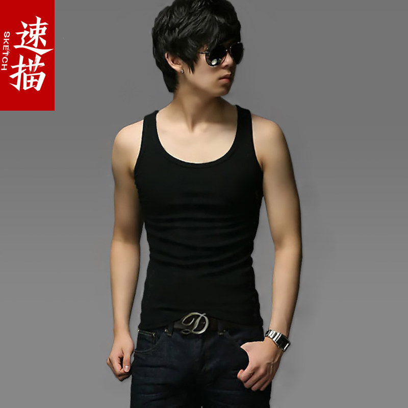 特价夏韩版打底运动纯棉修身男式 男士背心 针织汗衫圆领紧身背心