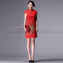2012春夏季旗袍/短款旗袍/中式礼服 古典红凤凰旗袍改良新娘装