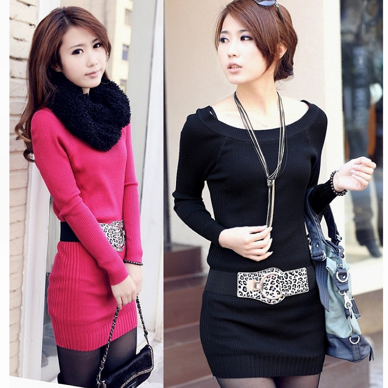 秋冬装女装大圆领<em>长款毛衣</em> 修身<em>包臀打底衫</em>长