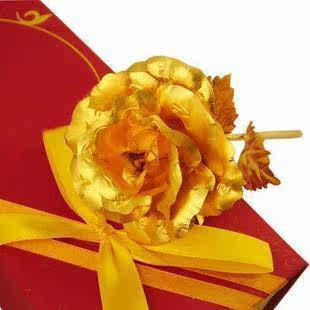 24K纯真金玫瑰花情人节礼品纯金玫瑰花黄金箔玫瑰花全开大号正品