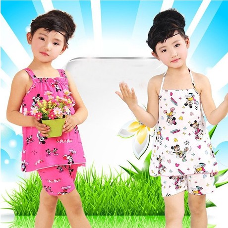 夏款 <em>儿童</em>绵绸<em>睡衣</em> 女童纯棉套装 可爱<em>女孩</em>吊带