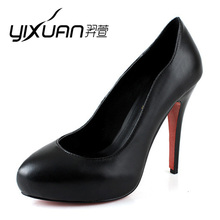 2012春新款女<span class=H>鞋</span> <span class=H>欧美</span>OL真皮圆头浅口厚底<span class=H>鞋</span> 牛皮防水台高跟女单<span class=H>鞋</span>