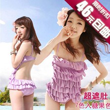 韩国 泳衣 女可爱蛋糕裙式连体游泳衣小胸钢托聚拢遮肚显瘦泳装