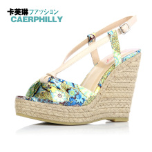 139元【卡芙琳】时尚条带拼接花纹松糕凉鞋女鞋CL1011-5