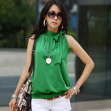 2011新款春装韩版女装无袖高领夏装修身百搭蝴蝶结上衣T恤新品