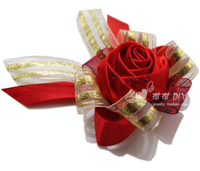 【淘宝婚庆】高档全手工红玫瑰奥地利水钻 结婚胸花/腕花 单个16