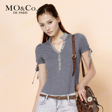 《品牌特卖》MO&Co.摩安珂 M82TST71 欧美风百搭立领短袖T恤女 潮