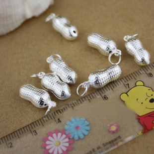  饰品批发S925纯银/银镀金花生吊坠 DIY手工红绳手链 银饰项链配件