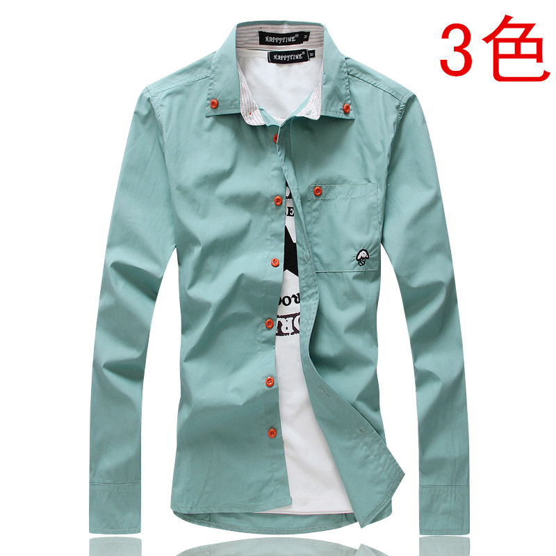 2014新款春装男士衬衫长袖修身 中青年百搭 纯色休闲衬衣服韩版潮