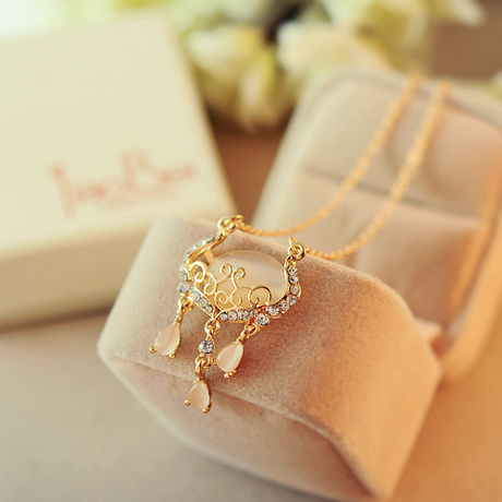 1868 猫眼石长命锁水晶项链女短款锁骨链韩版时尚装饰品吊坠挂件-淘宝网