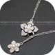 韩网 新款闪钻双链珍珠花朵 项链