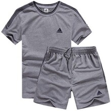 包邮夏运动服套装三条杠阿迪达斯纯棉短袖短裤套装男三叶草运动服