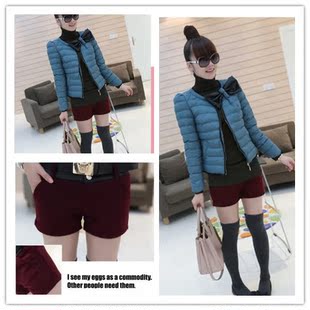 3008# 新款 拼皮百搭显瘦<em>女呢料短裤</em> 配腰带 打