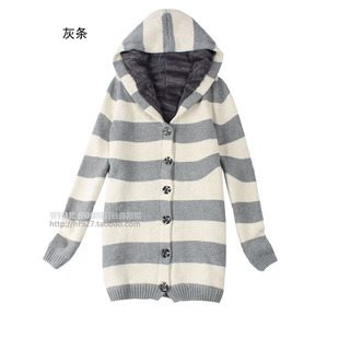 [6.9 fold] inside women's long thick wool cloth with soft nap of stripe even cap S1850-F07 sweater