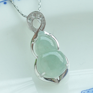  荔尚 正品 A货天然翡翠925银镶嵌冰糯种玉葫芦吊坠 女款送925银链
