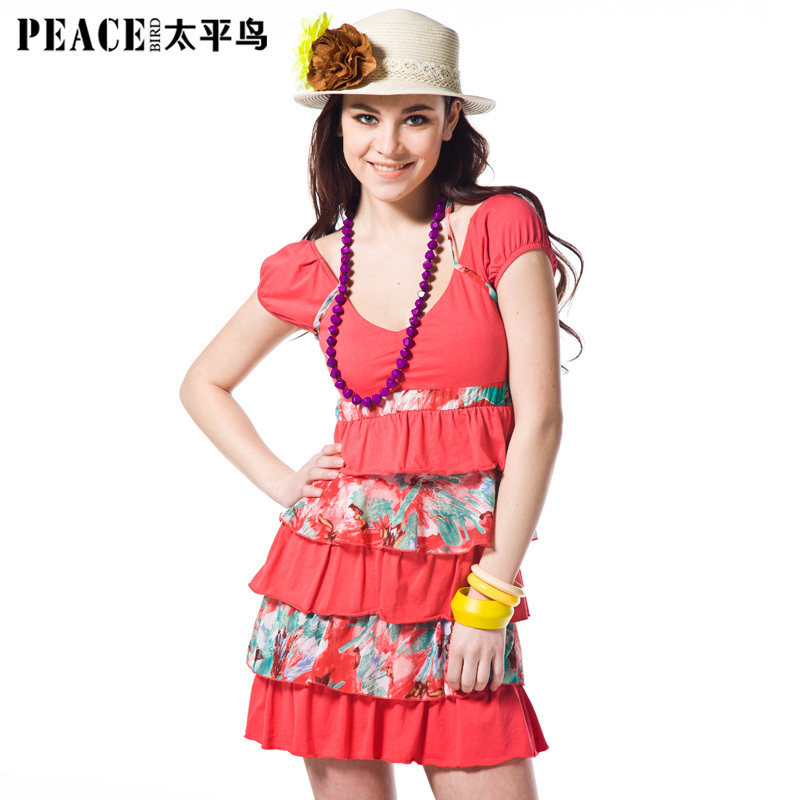 2012正品夏装新款太平鸟女装 <span class=H>JEANS</span>系列多层下摆连衣裙AL1120737