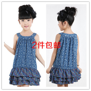  少女连衣裙吊带裙儿童装中大童夏季圆点背心裙100-140-150-160