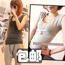 柒柒家 2012夏季 韩版无袖修身纯色垫肩吊带 背心女 打底衫内搭潮