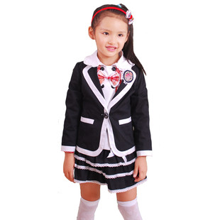  春装 学院风女童套装儿童长袖小西装外套短裙 中大童童装