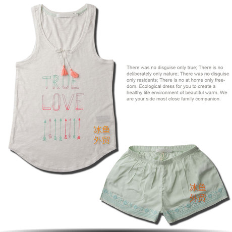 女人的秘密 出口 夏季 <em>平铺</em> 白色背心+<em>短裤</em> 家居