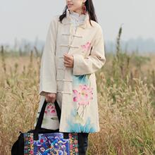 爱莲说-中式改良 民族风 中国风 手绘棉麻盘扣唐装长外套