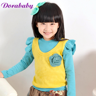  Dorababy童装女童T恤长袖韩版儿童秋款打底衫假两件套加厚DA115