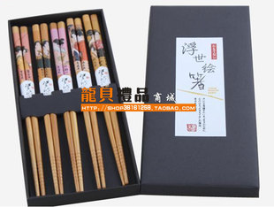  日式特色礼品筷子套装 侍女图日式和风筷子 竹制餐具筷子套装礼盒