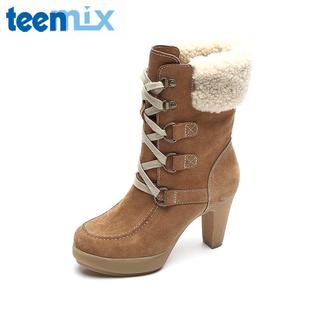  TEENMIX/天美意牛皮6CI62D女皮靴冬季