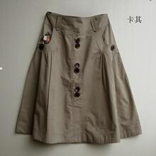 【秋装新款促销特价】女装时尚6扣单排扣纯棉休闲中裙半身裙子