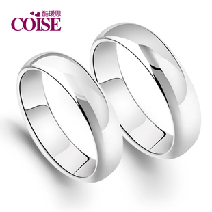  coise 925纯银 光面戒情侣对戒 女款戒指 男指环 简约银饰品 刻字