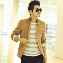 韩国代购男装正品潮男士韩版西服外套麂皮绒时尚修身休闲立领西装